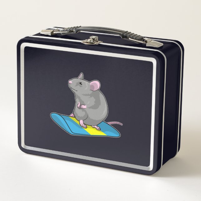 Mouse as Snowboarder with Snowboard Metall Brotdose (Vorderseite)