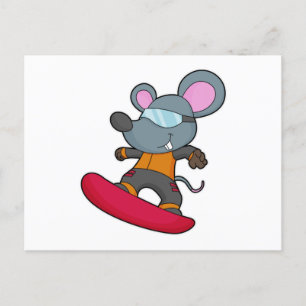 Mouse as Snowboarder with Snowboard Postkarte