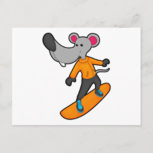 Mouse as Snowboarder with Snowboard Postkarte