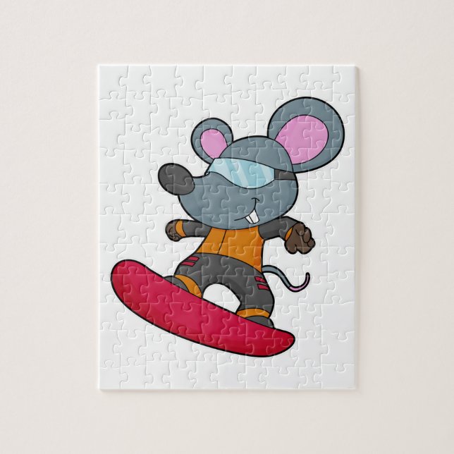 Mouse as Snowboarder with Snowboard Puzzle (Vertikal)