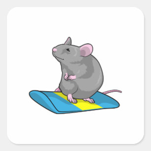 Mouse as Snowboarder with Snowboard Quadratischer Aufkleber