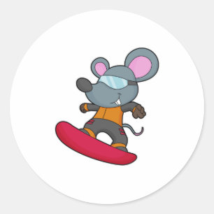 Mouse as Snowboarder with Snowboard Runder Aufkleber