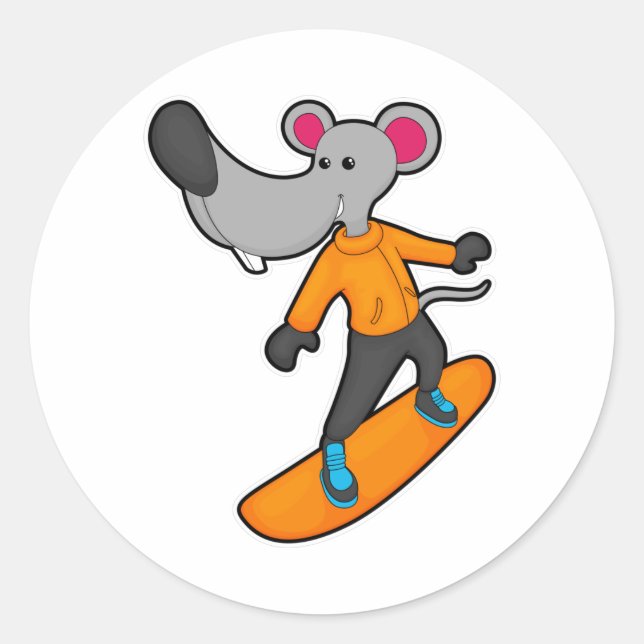 Mouse as Snowboarder with Snowboard Runder Aufkleber (Vorderseite)