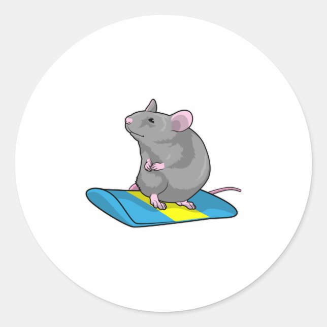 Mouse as Snowboarder with Snowboard Runder Aufkleber (Vorderseite)