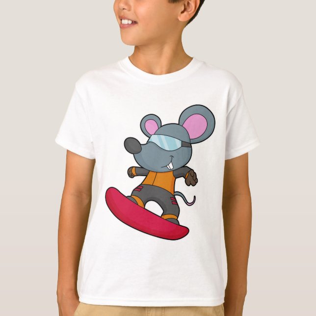 Mouse as Snowboarder with Snowboard T-Shirt (Vorderseite)