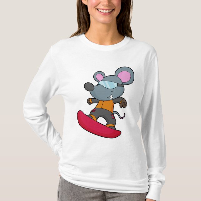 Mouse as Snowboarder with Snowboard T-Shirt (Vorderseite)