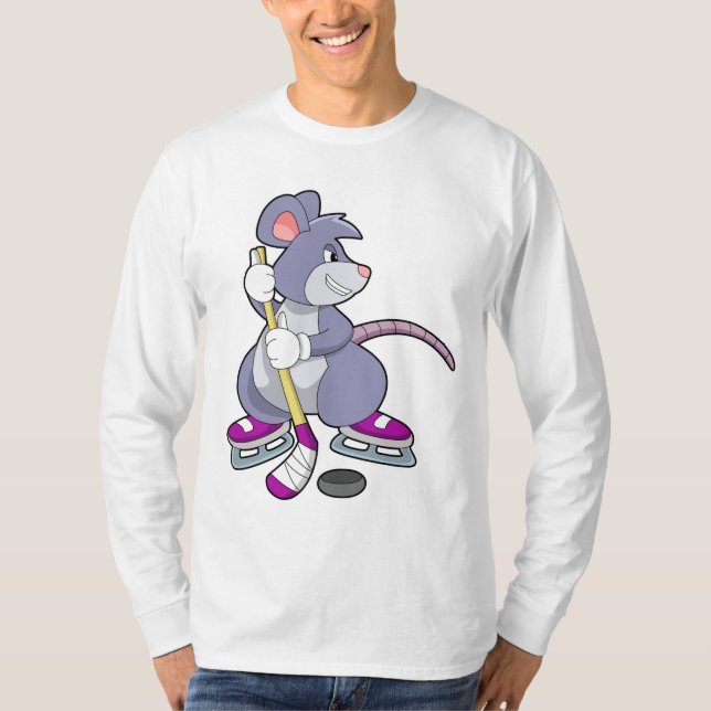 Mouse at Ice hockey with Ice hockey stick T-Shirt (Vorderseite)