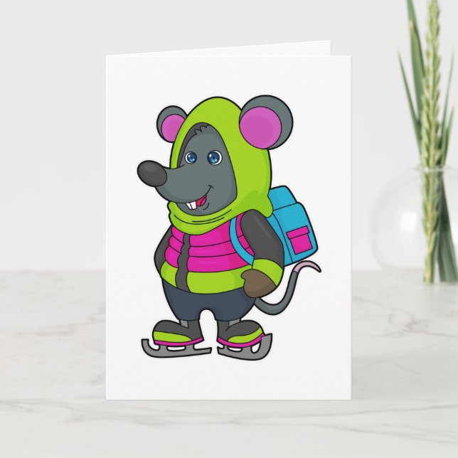 Mouse at Ice Skaten mit Ice Skate & Backpack.pn Karte (Vorderseite)