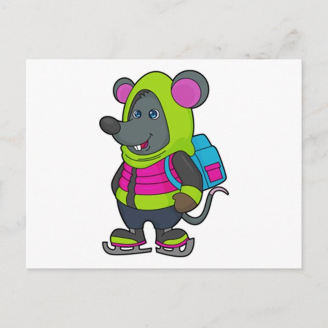 Mouse at Ice Skaten mit Ice Skate & Backpack.pn Postkarte (Vorderseite)