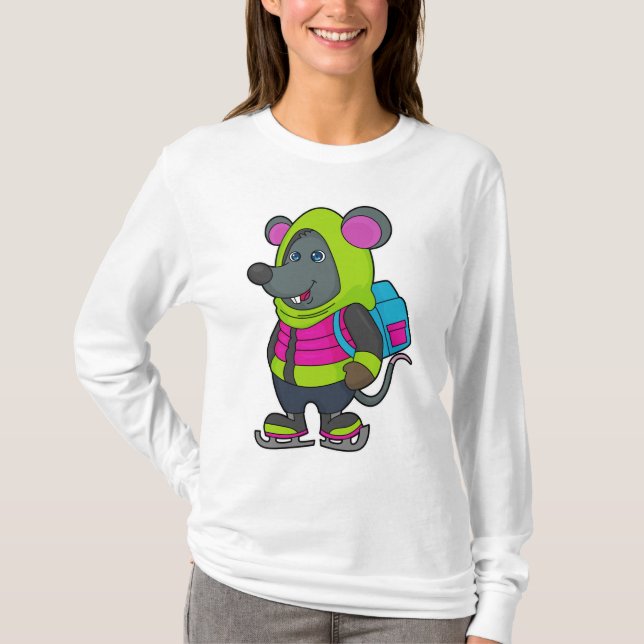 Mouse at Ice skating with Ice skates & Backpack.pn T-Shirt (Vorderseite)