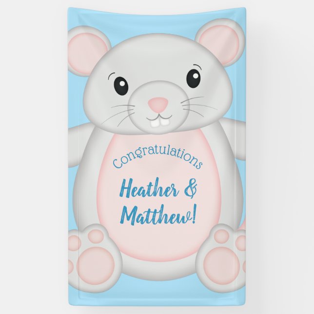 Mouse Baby Shower Blue Banner (Vertikal)