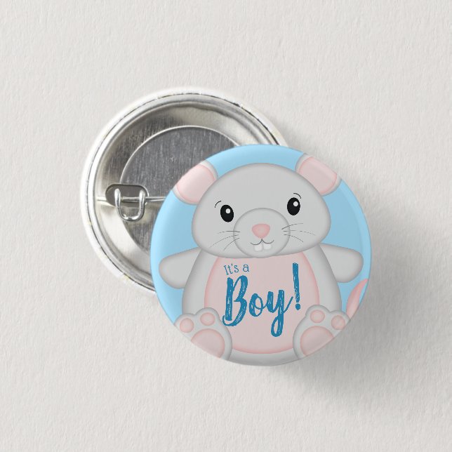 Mouse Baby Shower Blue Button (Vorne & Hinten)
