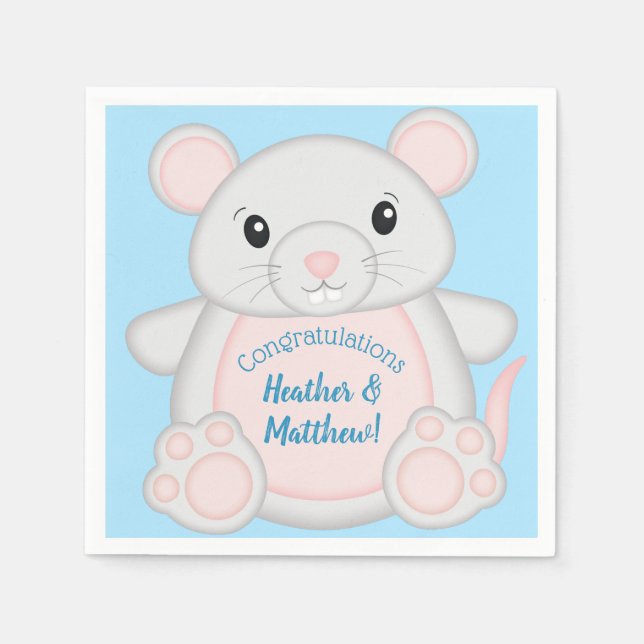 Mouse Baby Shower Blue Serviette (Vorderseite)