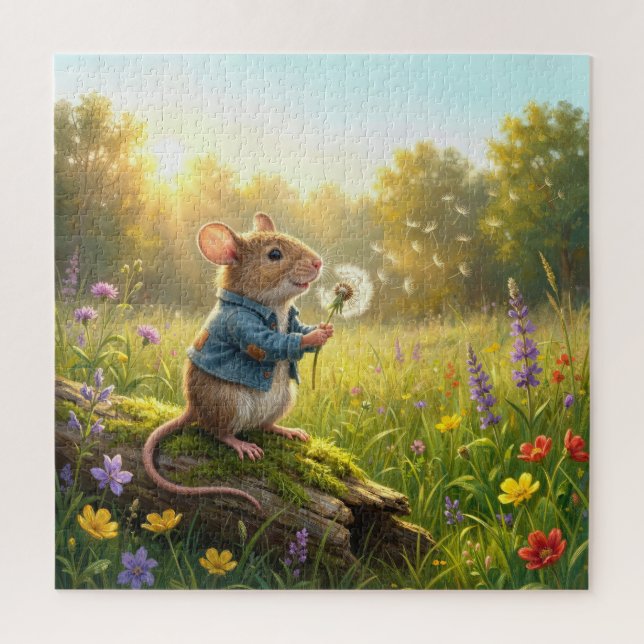 Mouse Blowing Dandelion Seedlings Puzzle (Vertikal)