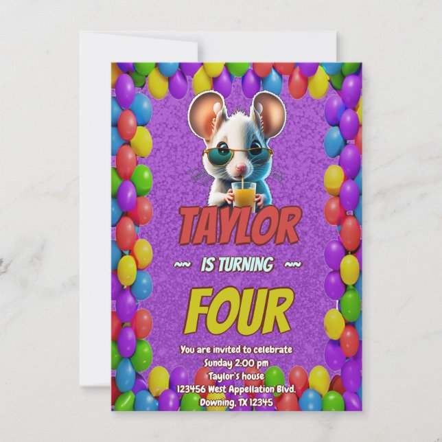 Mouse Einzigartiger Personalisierter Geburtstag Ei Einladung (Vorderseite)