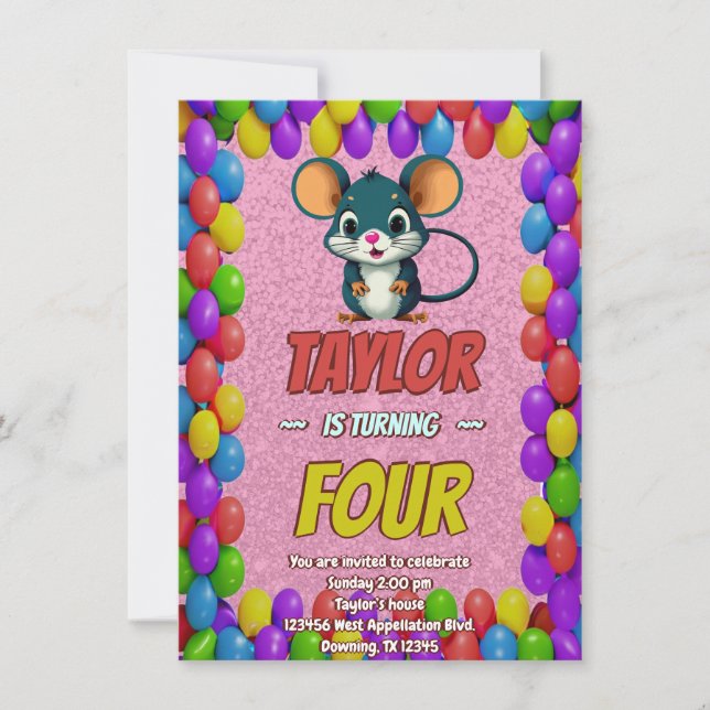 Mouse Einzigartiger Personalisierter Geburtstag Ei Einladung (Vorderseite)