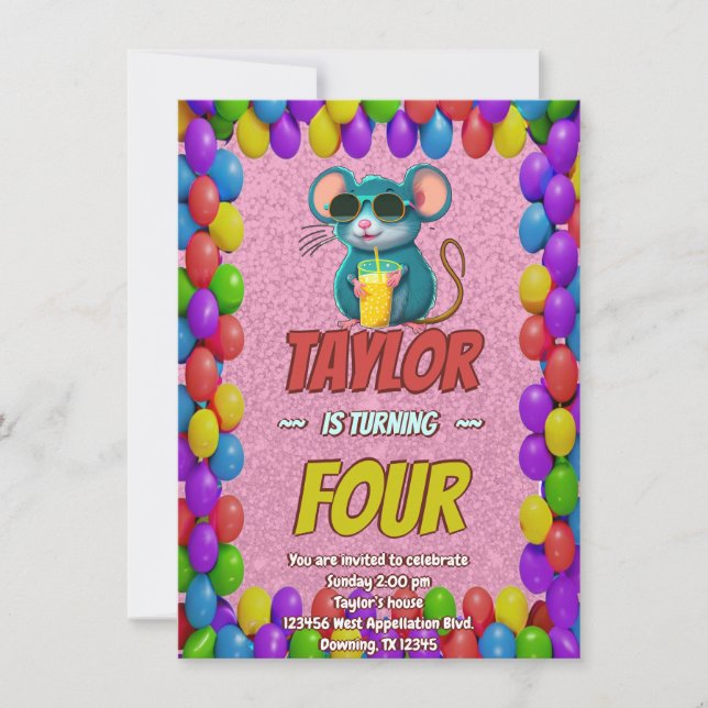 Mouse Einzigartiger Personalisierter Geburtstag Ei Einladung (Vorderseite)