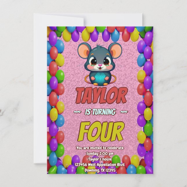 Mouse Einzigartiger Personalisierter Geburtstag Ei Einladung (Vorderseite)