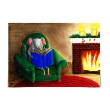 Mouse Family Reading by Fireplace Weihnachtskarte