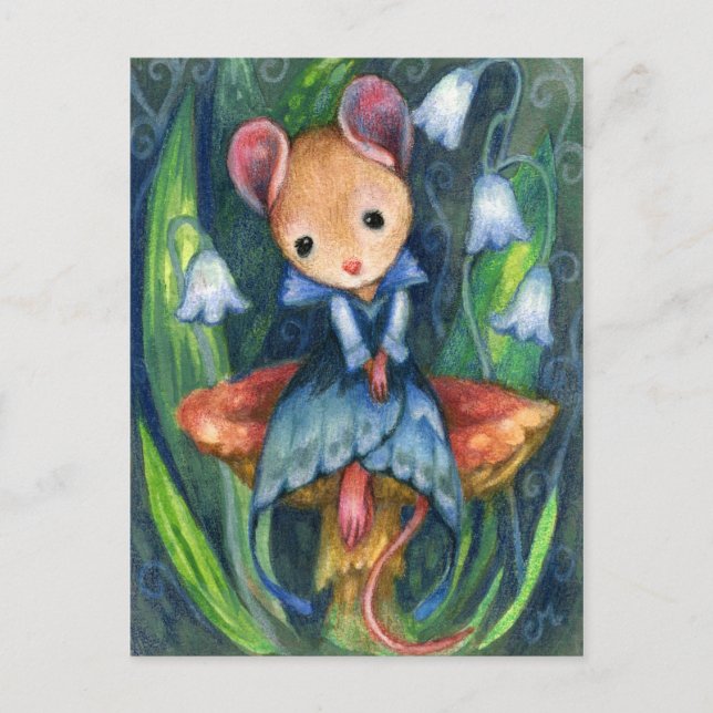 Mouse Fantasy Mushroom Fairytale Art Postkarte (Vorderseite)