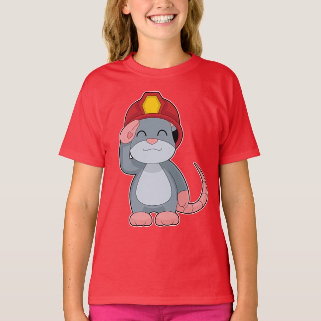 Mouse Firefighter Feuerhelm Feuerwehr T-Shirt (Vorderseite)