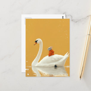 Mouse Hitches a Ride on a Swan Postkarte
