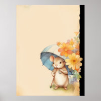 Mouse niedliche Schirme Orange Blume altes Papier