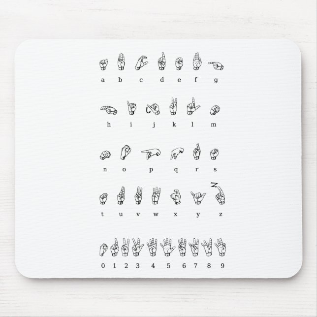 Mouse Pad American Sign Language Alphabet Numbers Mousepad (Vorne)