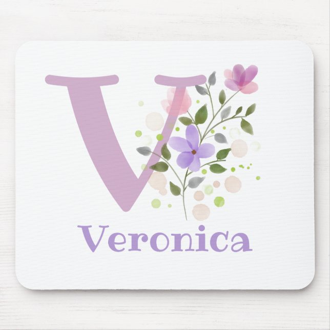 Mouse Pad Initial Plus Name & Blume Design Mousepad (Vorne)