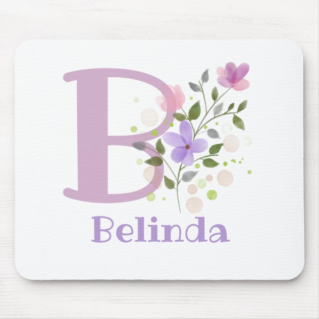 Mouse Pad Initial Plus Name & Blume Design Mousepad (Vorne)