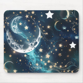Mouse Pad - Luxury Icy Blue Celestial Moon Phases Mousepad