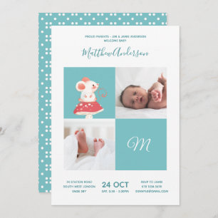 Mouse Rat ・ Alphabet Monogram Niedlich Babydusche Einladung