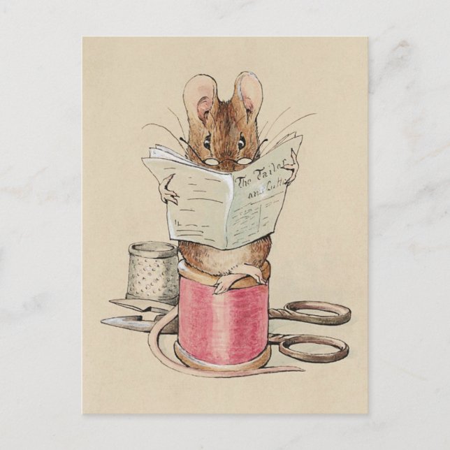 Mouse Reading the Newspaper Vintag Postkarte (Vorderseite)