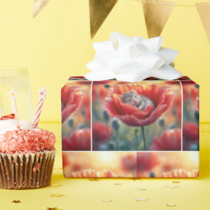 Mouse schlafen in einer roten Mohnblume-Blume Geschenkpapier