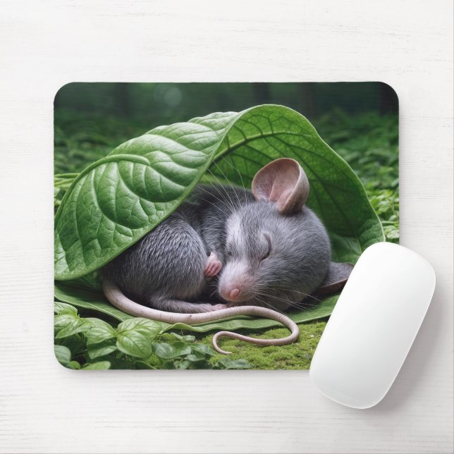 Mouse schlafen in grünem Leaf Mousepad (Mit Mouse)