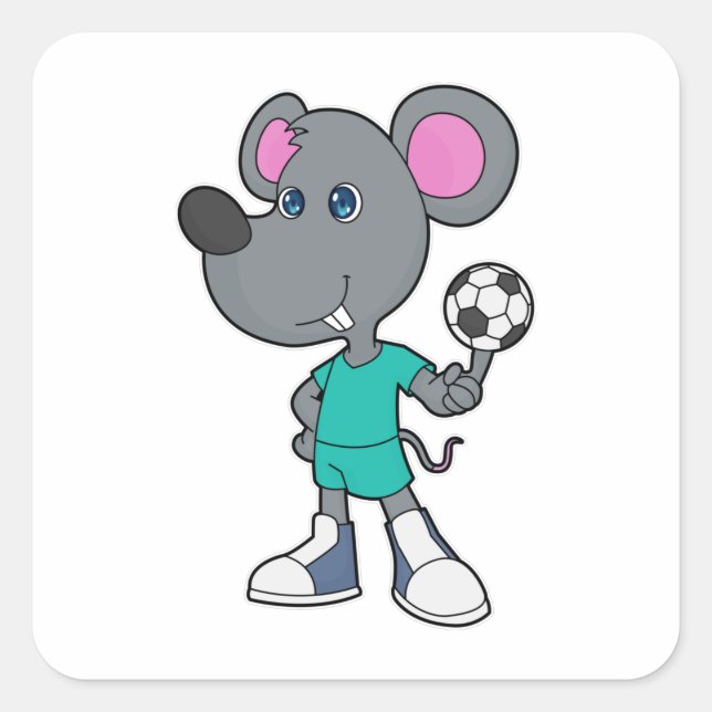 Mouse Soccer Player Soccer Quadratischer Aufkleber (Vorderseite)