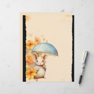 Mouse Umbrella orange Blume Vintag braun