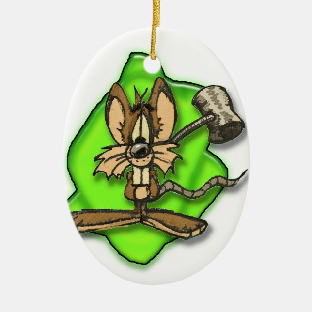 Mouse with Hammer Keramik Ornament (Vorne)