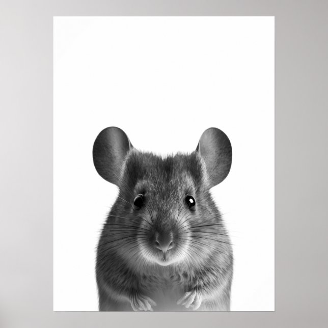 Mouse Woodland Modernes Portrait Schwarz-weiß Poster (Vorne)