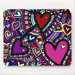 Mousemat, Abstrakt Doodle Art Hearts Mouse Pad Mousepad