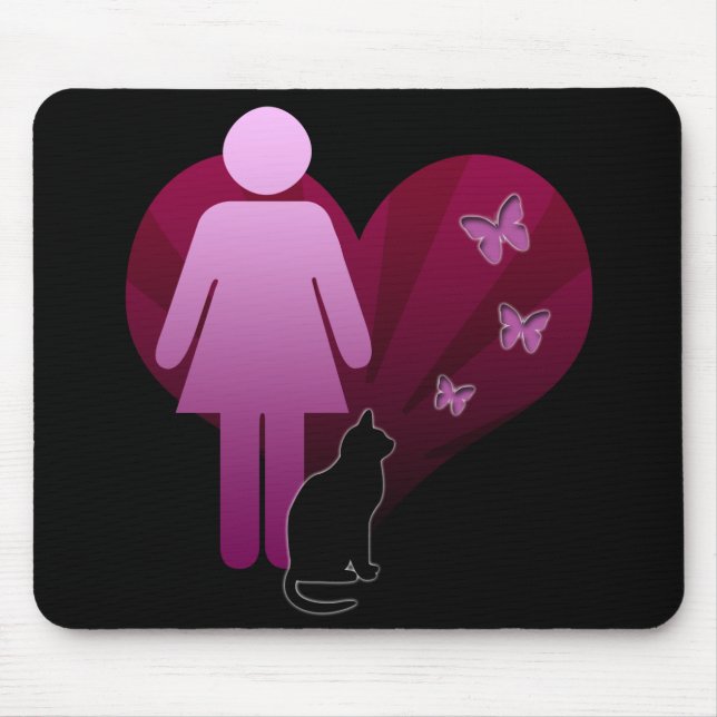 Mousemat Girl and Her Kitty Cat, Liebe Schmetterli Mousepad (Vorne)