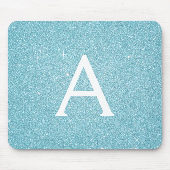 Mousepad aquamarin Blue Sparkle Glitzer Monogram N (Vorne)