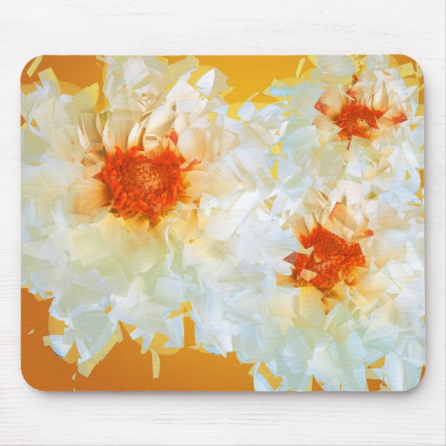 Mousepad Blume Weiß Orange Kubist (Vorne)