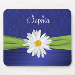 Mousepad Limon, weiß und Royal Blue Damask