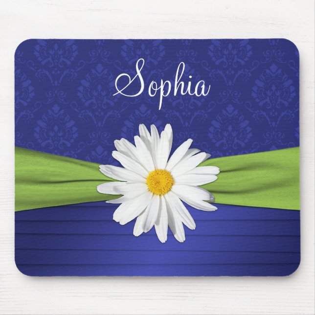 Mousepad Limon, weiß und Royal Blue Damask (Vorne)