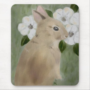Mousepad mit Baby-Häschen und Blumen