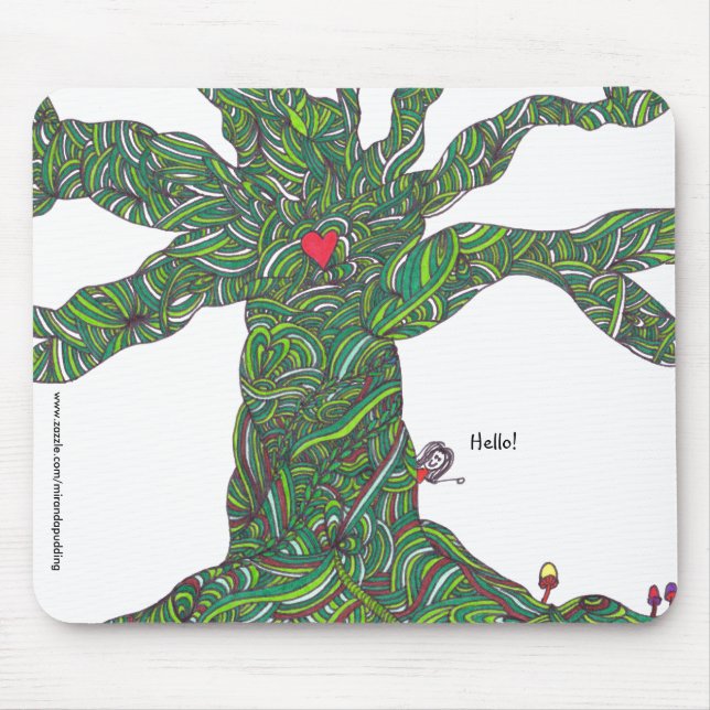 Mousepad mit Baum und Charakter 'hello (Vorne)