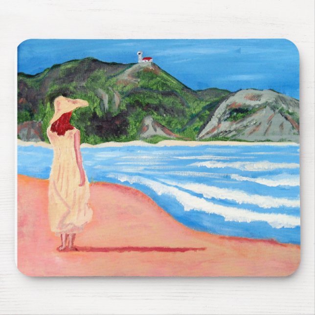 Mousepad mit Malerei von Dame auf Strand (Vorne)