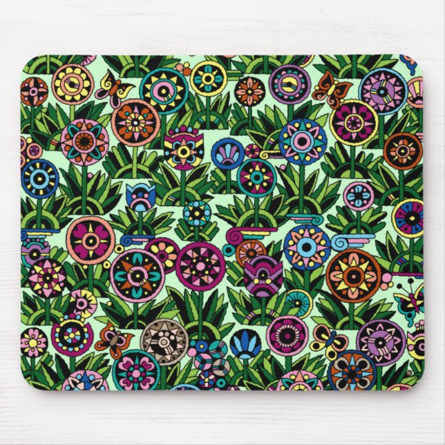 Mousepad Niedlich Retro-Blume und Schmetterlinge (Vorne)