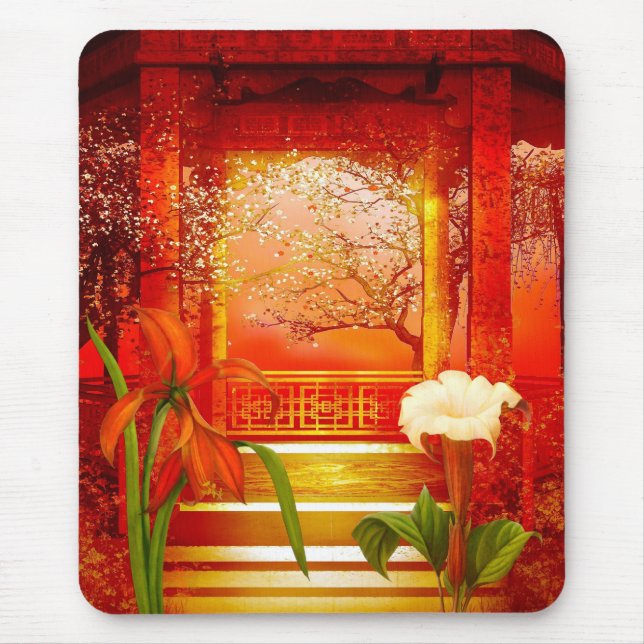 Mousepad Red Golden Yellow Floral (Vorne)